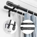 Double Curtain Rod for Windows 48 to 84 1 Inch Heavy Duty Decorative Drapery Rod with 5/8 Inch Adjustable Small Black Curtain Rods for Living Room Bedroom(32"-90")