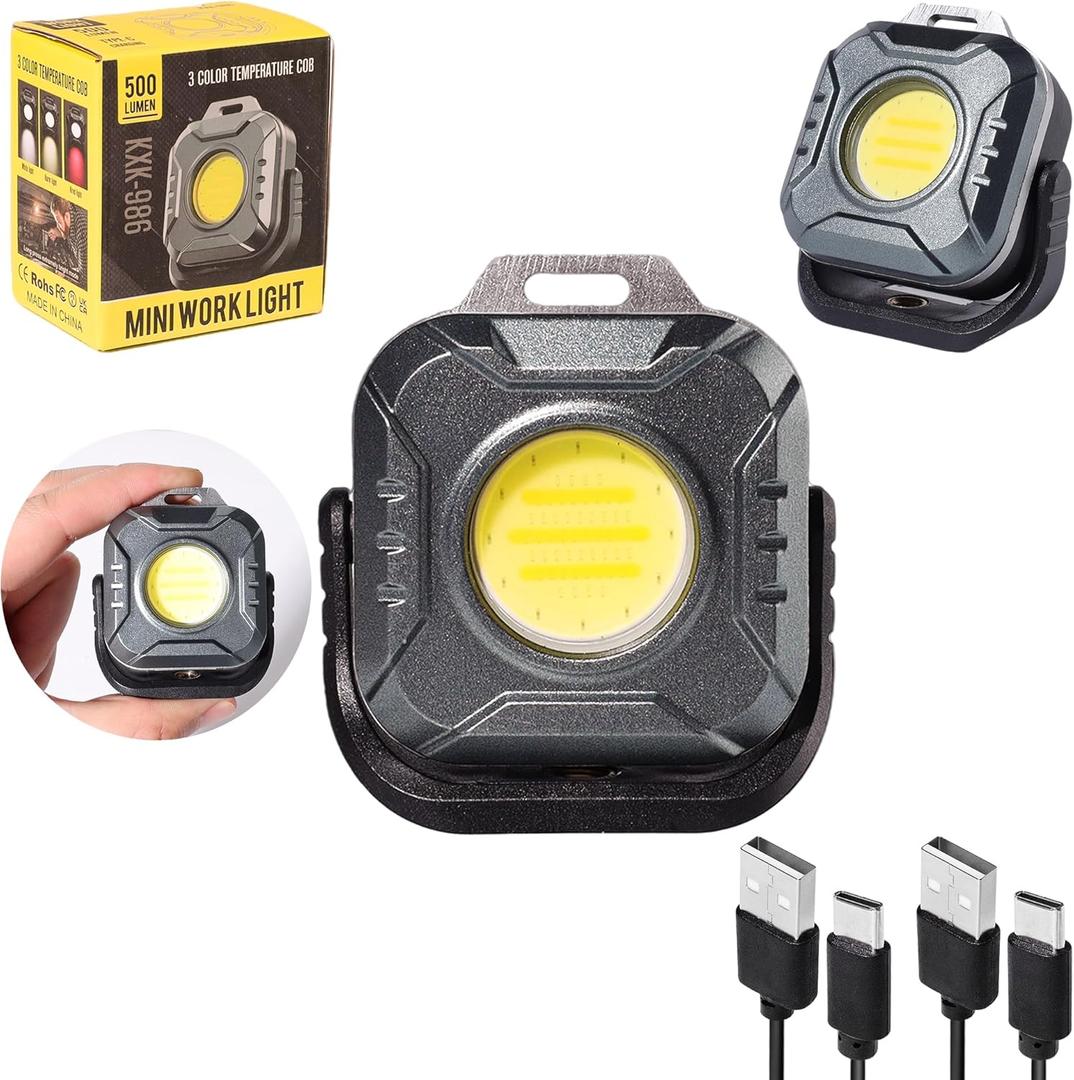 KunHe 2 Pack Mini 500 Lumens 1200 MAh Magnetic Led Work Light Rechargeable for Car Repairing Emergency Light Mens Gifts for Husband Dad Birthday Gifts for Men