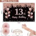 13th Birthday Decorations for Girls, 33pcs It's My 13th Birthday Crown and Sash, Black Rose Gold 13 th Banner Balloons Backdrop Hanging Swirls Paper Fans, 13 Years Old Party Supplies