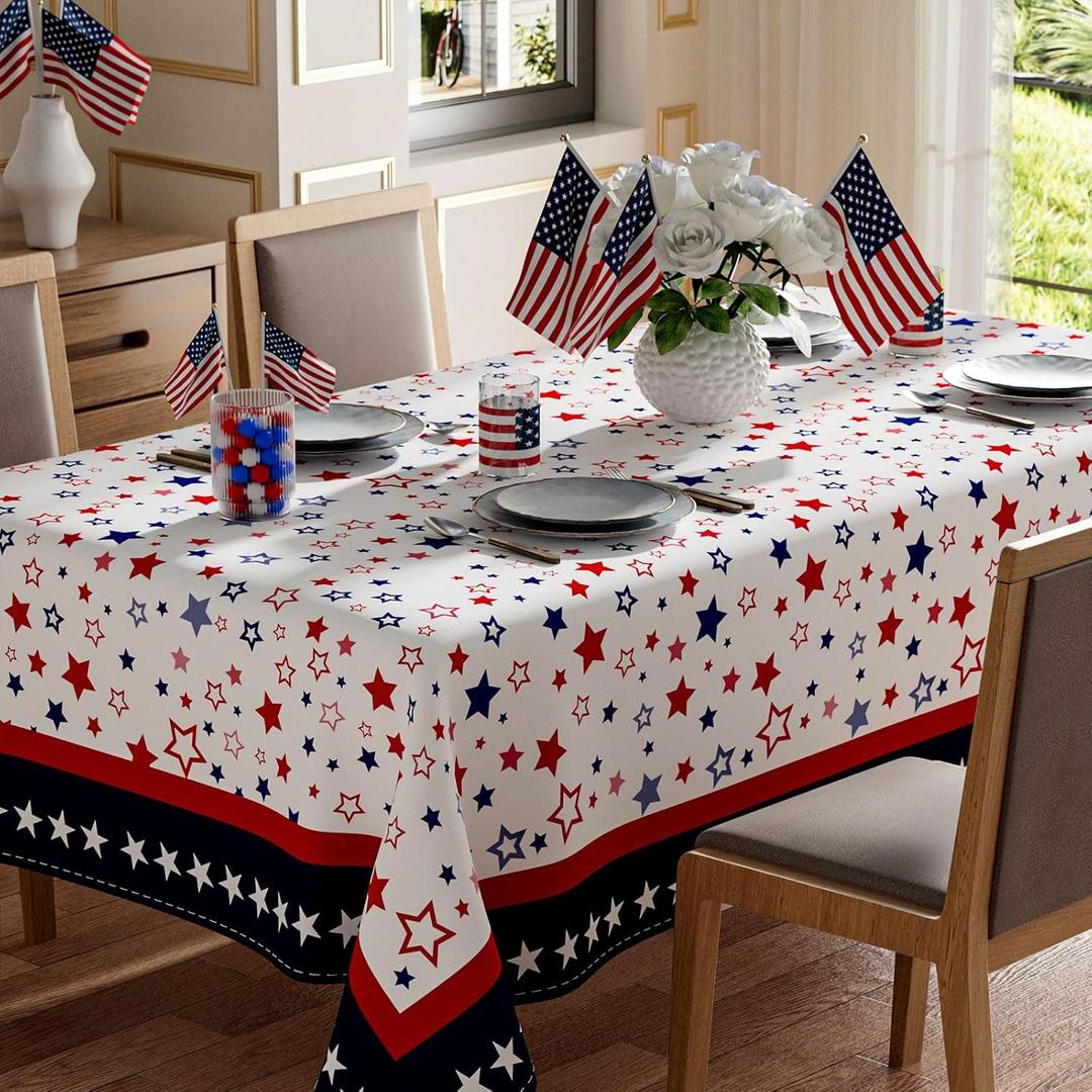 Stars America Independence Day 4th of July Memorial Day Patriotic Tablecloth Rectangle Washable Table Covers for Home Party Decorations 60x84 Inch