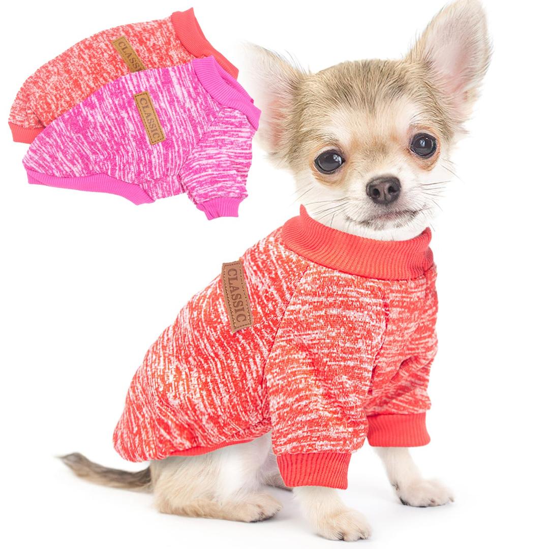 2 Pieces Dog Sweaters for Small Dogs Fall Dog Clothes Female Winter Fleece Puppy Clothes Warm Thick Pet Outfit Coat Yorkie, Chihuahua, Pug, Cat, Pug, S, Pink, Red