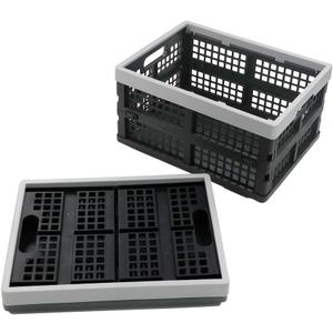 16-Liter Collapsible Storage Crates/Stackable Storage Container Basket, Set of 2 (Black+gray)
