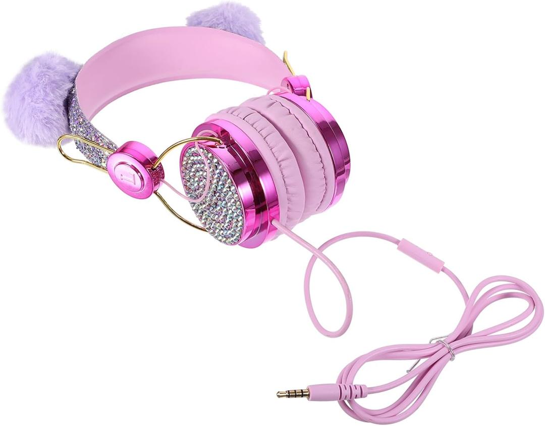 Angoily Style Boys and Girls Headphones Plush Over-Ear Headset for Girls Noise Cancelling Volume Control for Travel Car Cosplay Video Chat Phone Calls Online Classes