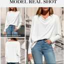 Okiwam Women's Fall Tops Cowl Neck Long Batwing Sleeve Shirts Oversized Tunic Dressy Casual Blouses 2026 Fashion Clothes (White, XS)