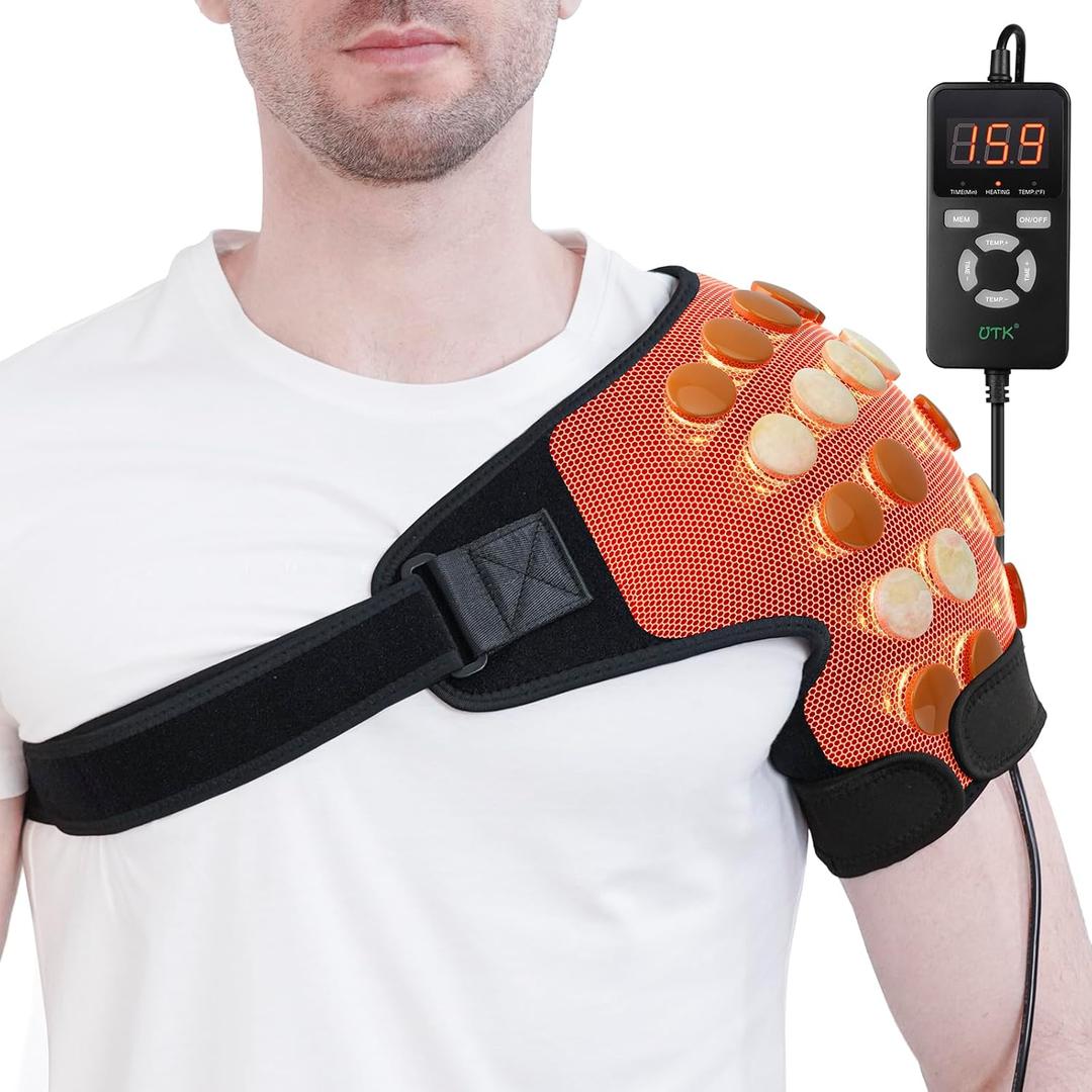 UTK Far Infrared Shoulder Heating Pad, Hot to 159, Gift for Men, Heating Pads for Rotator Cuff Pain Relief, 24 Timers, Auto-Off, 24 Natural Jade, 27-52" Adjustable Size Shoulder Wrap