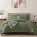 Monbix Queen Comforter Set - 7 Pieces Light Sage Green Bed in a Bag Queen Bedding Sets with Comforters, All Seasons Comforter Bed Set with Sheets, Pillowcases & Shams (Queen(90"X90"))