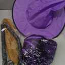 Jiuguva 3 Pcs Halloween Witch Costume - Unisex Velvet Hooded Cloak, Wizard Broom, Hat for Adult Cosplay Party (Purple)