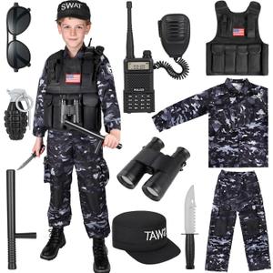 Luucio SWAT Police Costume for Kids, Kids Police Officer Costume for Boys with SWAT Vest, Halloween Costumes for Boys Girls