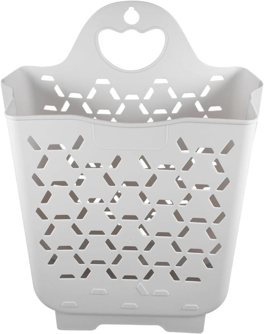 Amosfun Collapsible Hanging Laundry Basket Wall Mounted Foldable Laundry Hamper with Carry Handle Space-Saving Dirty Cloth Storage 15.15 X 11.79 X 6.69 Inch (White)