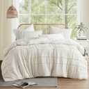 Comfort Spaces Cream Queen Size Comforter Set - 3 Pieces Pintuck Pleated Bedding Sets, All Season Lightweight, Extra Softness Pre-Washed Microfiber Queen Bed Set, Shams