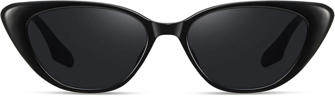 Retro Vintage Narrow Cat Eye Sunglasses for Women 90s Small Chic Style Trendy Sunnies UV400 Protection FZN7514 (Glossy Black / Grey)