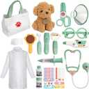 Liberry Doctor Kit for Toddlers 3 4 5 6 Years Old, 26 Pcs Kids Doctor Playset with Dog Toy, Stethoscope and Dress Up Costume, Pretend Play Medical Gift for Boys Girls (Green)