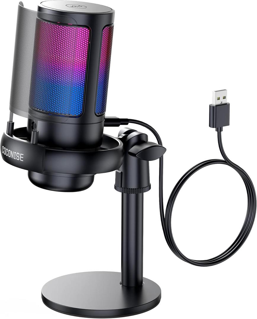 Gaming Microphone for PC: USB Mic for Podcasts, Videos & Streaming - Condenser Mic with Quick Mute & Pop Filter - RGB Microphone Gift for Gamer Boys - Compatible with PS4/5 & Computer & Laptop
