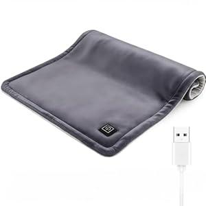 Comfheat USB Heating Pad for Travel Warmth Outdoors, 5V Small Heated Pad FSA Eligible HSA Non-Rechargeable Heat Therapy for Pain Relief Abdomen Cramps, 3 Heat Settings & Auto Off (16"x 12") Gray