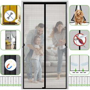 Door Screen Magnetic Closure Fits Door Size 36 x 96, Screen Size 38" x 97", Fiberglass Mesh Curtain with Magnets Heavy Duty, Black