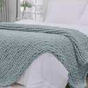Bigacogo Chunky Knit Throw Blanket for Couch, 40x80 inches, 100% Hand Knitted with Thick Jumbo Chenille Yarn, Cozy Soft Large Rope Knot Cable Crochet Blankets for Sofa Bed Living Room, Dusty Blue, 40"x80" (Special Size Throw)