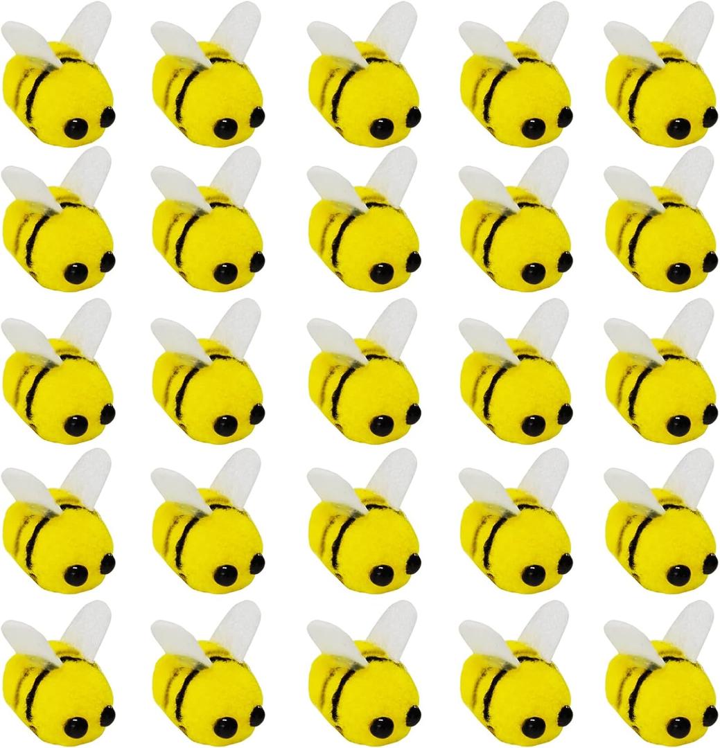 25 Pcs Wool Felt Bees, Bees for Crafts Yellow Cute Mini Bees for DIY Craft Costume Baby Shower Gender Reveal Bee Themed Party Decoration