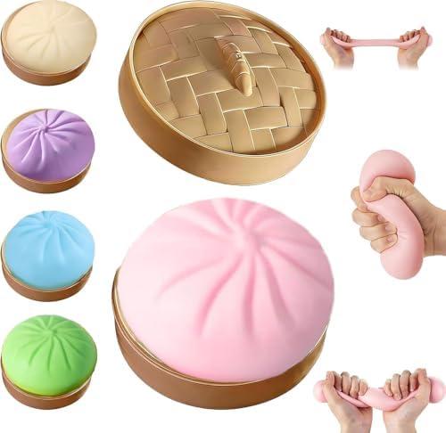 Dumpling Squishies, Giant Glitter Dumpling, Colorful Dumplings Stress Balls Fidget Sensory Stress Ball,Squeeze Dough Ball Stress Relief Hand Stress Ball with Food Steamer Stretchy Desk (Pink)