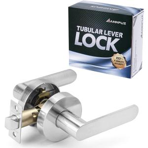 Interior Passage Lever Door Handle,Non-Locking Lever Set [for Hallway or Closet Doors],Round Door Lever Without Keys,Reversible for Bedroom, Bathroom and Rooms(Brushed Nickel)