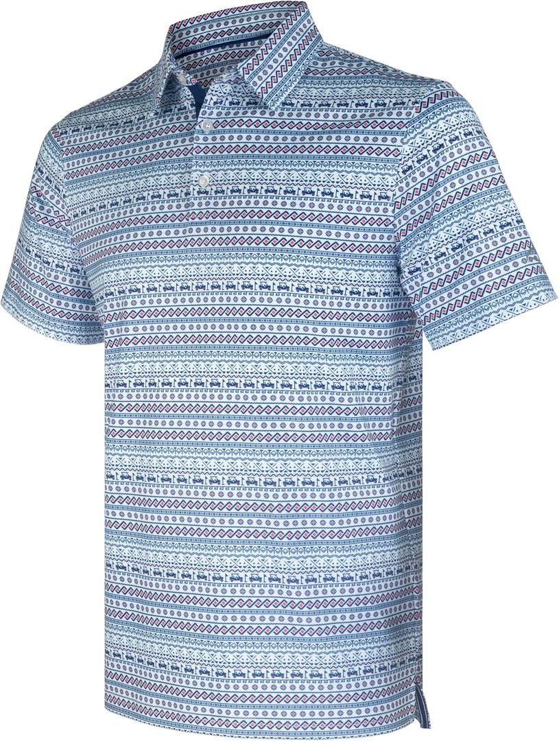 Golf Shirts for Men Short Sleeve Moisture Wicking Performance Polo (Blue, XXL)