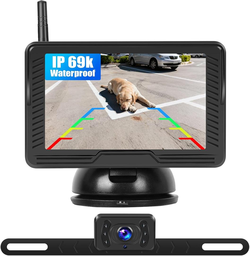 Wireless Backup Camera for Car 4.3 Inch Monitor Digital Signal Stable Rear View Camera Night Vision for Truck/Car/Pickup/SUV/ IP69 Waterproof with License Plate Backup