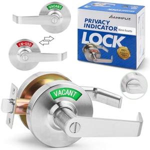 ANNFUZ Vacant Occupied Privacy Bathroom Door Handle Lock,Bathroom Lever Lock with Large Indicator in-Use Sign,ANSI Grade 2 Commercial Door Handle,for Public Restrooms Office Hospital (Brushed Nickel)
