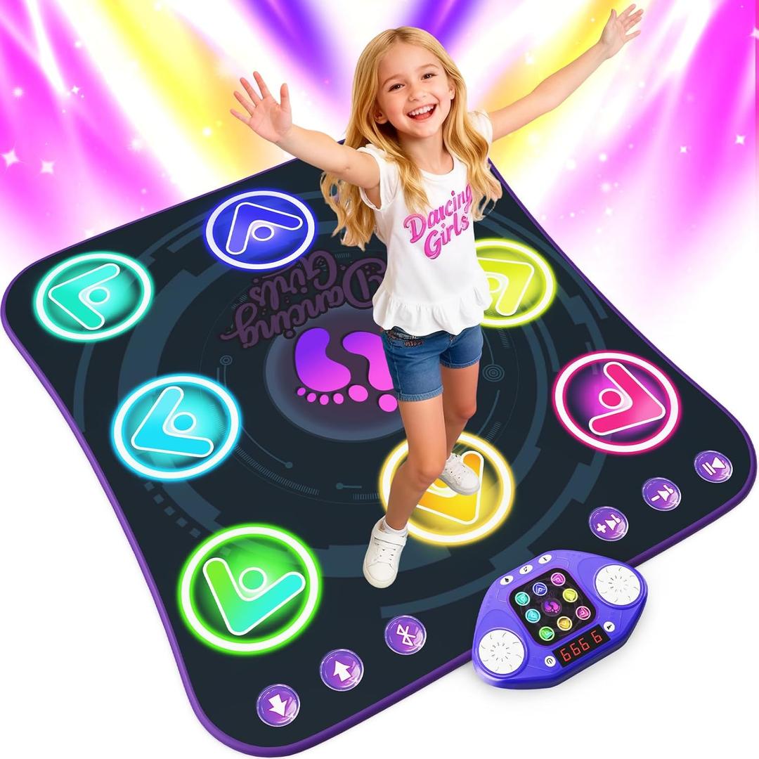Dance Mat Toys for 3-12 Year Old Girls & Boys, Dance Pad with Light-Up 8-Buttons & Wireless Bluetooth,4 Game Modes & Adjustable Volume & Non-Slip. Birthday Xmas Gifts for Kids