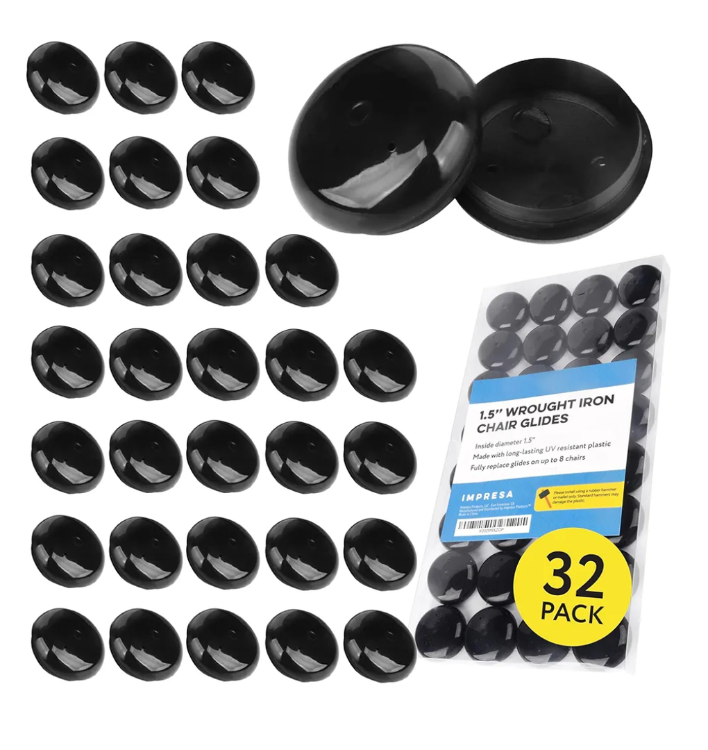 32-Pack Replacement Wrought Iron Chair Leg Caps - 1.5" Fits 8 Seats, UV Resistant Plastic Outdoor Floor Protectors for Patio Furniture, Tables & Seats - Wrought Iron Feet Caps