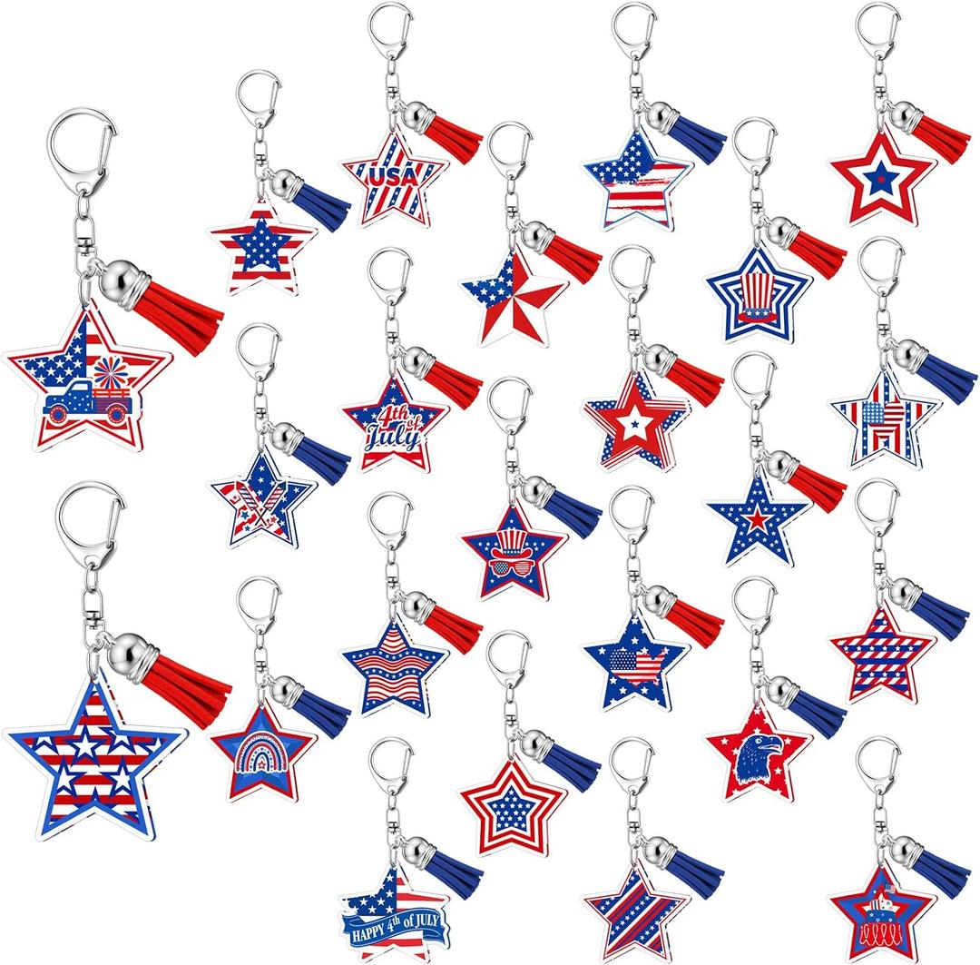 Landical 50 Pcs 250th Anniversary Keychains Bulk American Flag 4th of July Party Favors 250th Patriotic Souvenir Accessories USA Flag Gifts for Independence Memorial Day Veterans Day Gifts