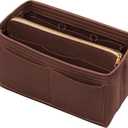 Purse Organizer Insert with Zipper Felt Bag Organizer Handbag Organizer Insert Bag in Bag Organizer with Key Chain for Tote Purse Bag Brown XLarge