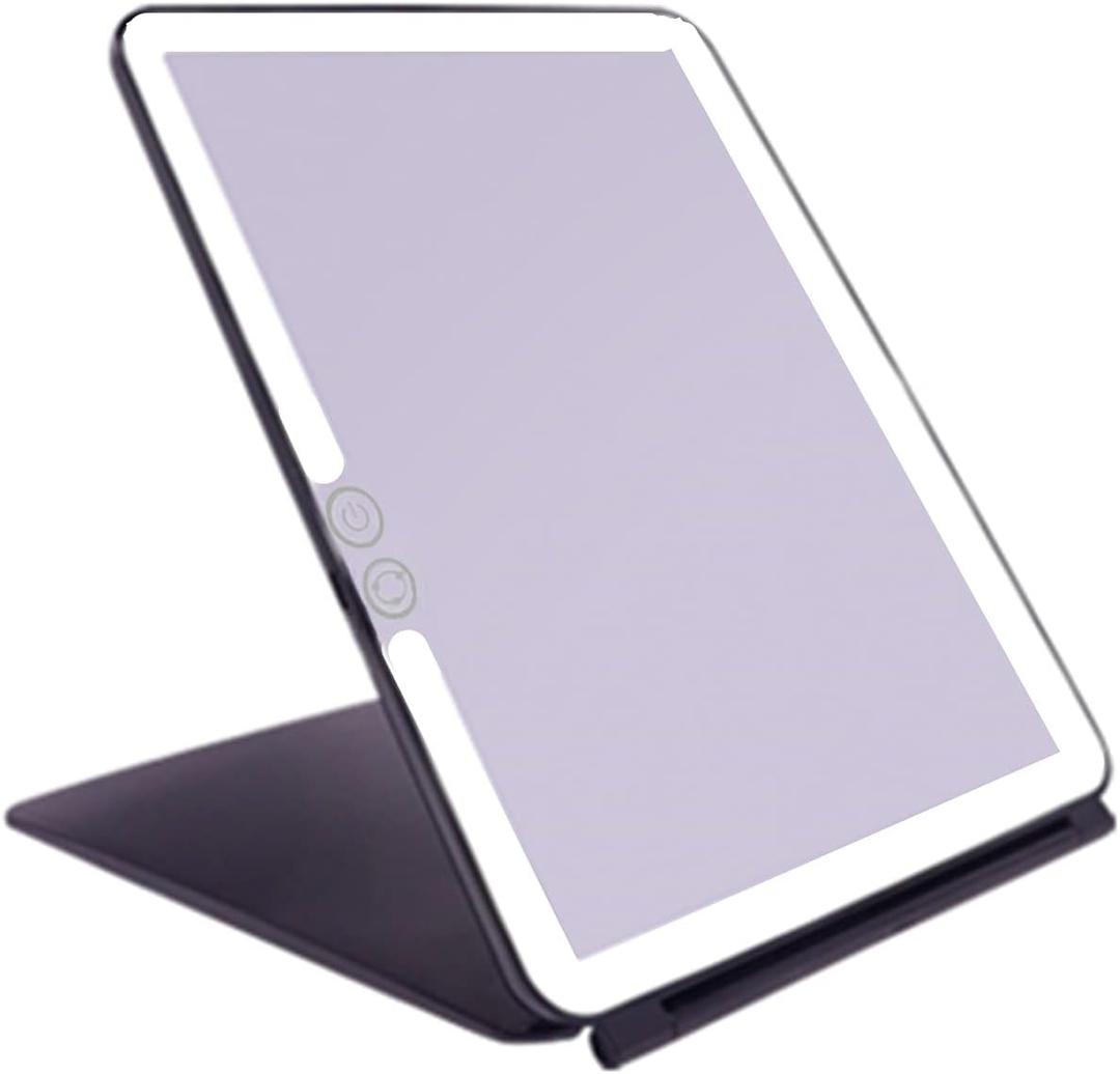 deweisn Folding Lighted Makeup Mirror with 72 LEDs 3 Colors Light Modes USB Rechargable 1800mA Batteries Portable Ultra Thin Compact Vanity Mirror Dimmable Travel Mirror (Black)