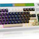 SABLUTE Keyboard Gaming - Audio-Sync RGB Light Strip, 19-Key Anti-Ghosting, Dual Control Knobs, Adjustable Stand, Ultra-Low Latency Quiet Mechanical Feel for PC Gamers (White)