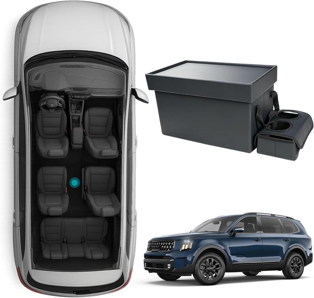 ELECFRESH Car Seat Organizer for SUVs with Third-Row Seating, Backseat Console Storage Box with Cup Holder, Kids Toys Box Pet Supplies Snack Storage Bin, Fits Telluride/Pilot/Explorer Most 3-row SUVs