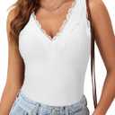 Rooscier Women's Lace Patchwork Sexy Deep V Neck Knitted Vests Undershirt Camis Tank Tops (White, S)