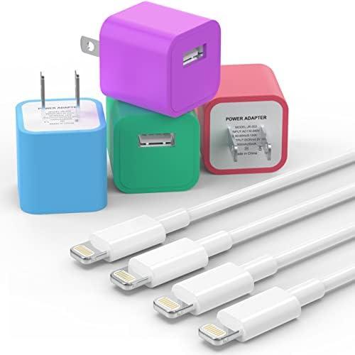 Phone Charger Cable,4Pack Data Sync Charging Cords with 4Pack USB Wall Charger Travel Plug Adapter Compatible Phone 12 Pro/11 Pro/Xs/XR/X/8/8Plus and More-Multicolored,2pcs