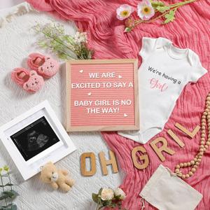 9 Pcs Pregnancy Announcement Set Pregnancy Reveal Ideas Felt Letter Board Bodysuit Baby Booties Photo Frame Plush Bear Wood Blocks for Coming Soon Baby Announcement