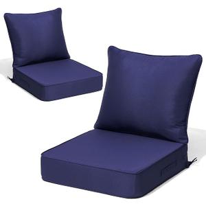 CRESTLIVE 5.5" Thick Deep Seat Patio Chair Cushions 24x24 Set of 2, Waterproof Outdoor Replacement Cushions for Wicker Sofa and Couch, Fade Resistant, Navy Blue