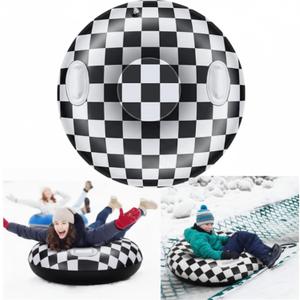 Soulchen 3 Pack Snow Tube 36 in Car Racing Sleds Inflatable Black and White Checkered Snow Sleds for Winter with Handles Thickened Heavy Duty Hard Bottom Winter Toys for Outdoor Sledding Sports