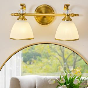 ANDY STAR Gold Vanity Light, 2-Light Brushed Gold Bathroom Light Fixtures, Vintage Bathroom Light with Milky White Bell Glass Shades, Eye-Friendly Wall Sconce for Mirror, Kitchen, Bedroom, Hallway