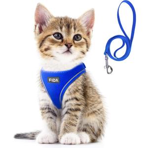 Fida Comfy Dog Harness with Leash, Cat Vest Harness Escape Proof, Breathable Lightweight Soft Mesh, Adjustable Reflective Step-in Harness for Puppy Toy Breeds & Extra-Small Pet (XXS, Blue) (XXS (Neck:11.4"-12.2"; Girth:12.6"-14.2"))
