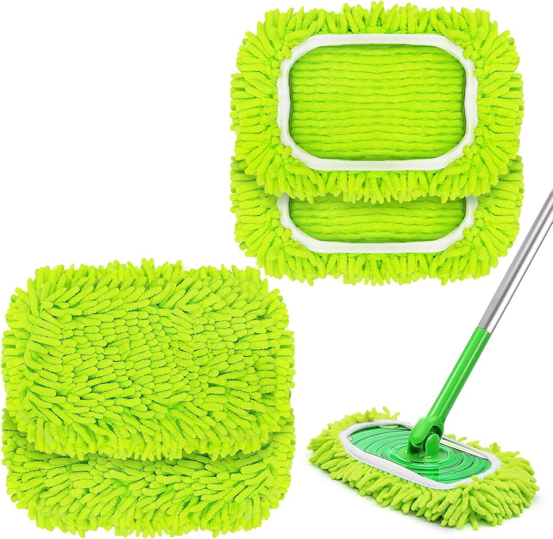 JEHONN Reusable Microfiber Mop Pads Compatible with Swiffer Sweeper, 4 Pack Dry Sweeping Cloths Cover, Washable Wet Refills for Hardwood Tile Floor Cleaning (Only Replacement Accessories)