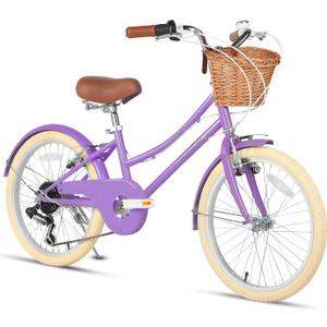 Glerc 20 24 26 Inch Beach Cruiser Bike, 6-Speed Hybrid City Bicycle for Girls Youth and Over 6 Years Old, Missy Bike with Wicker Basket & Lightweight, Multiple Colors (Purple)