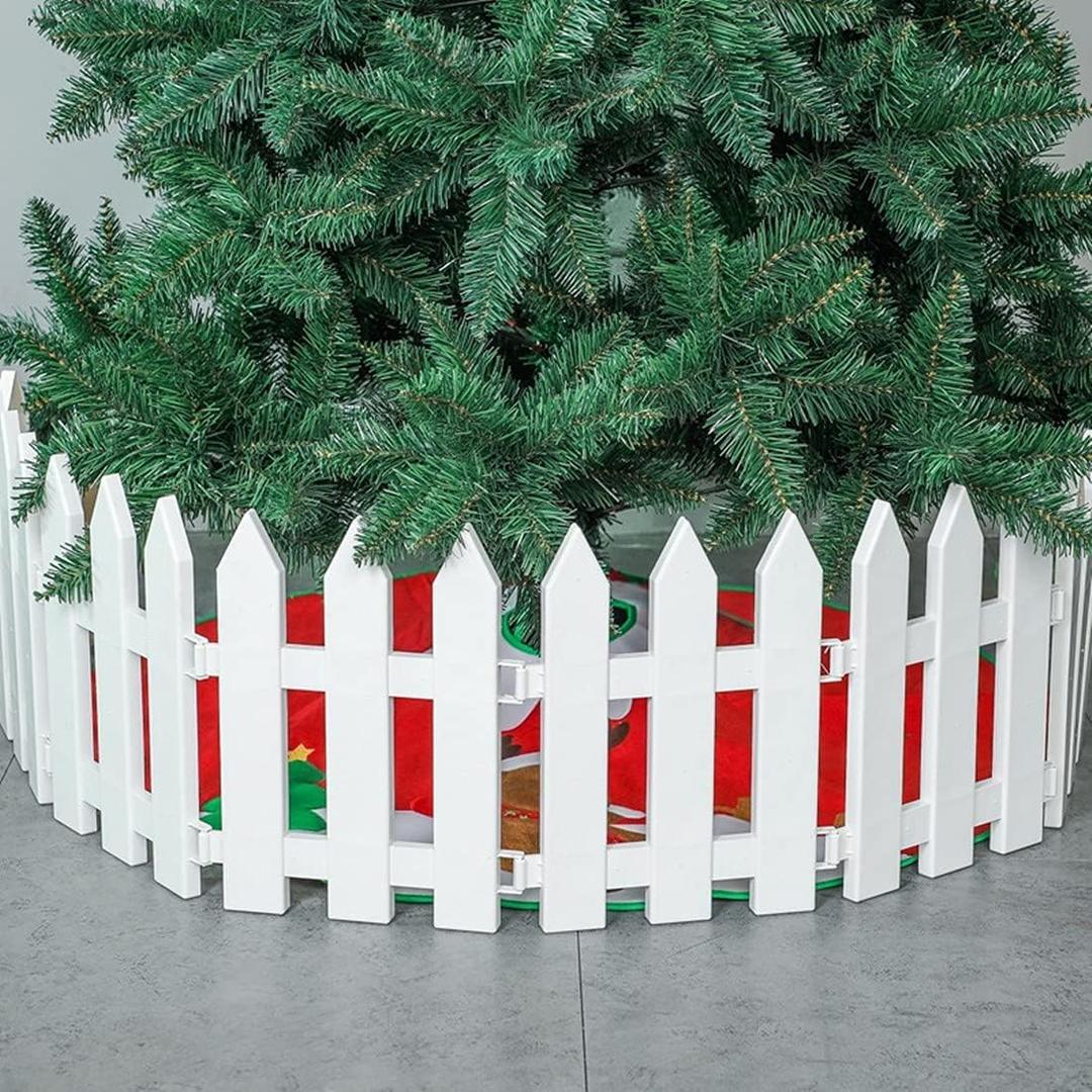 4 Pcs Christmas Tree Fence White Plastic pcket Fence for Christmas Tree Wedding Party Decoration Holiday Office Home Wedding Party Decor (100 cm in Total)
