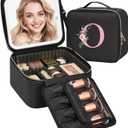 Relavel Initial Makeup Bag with LED Mirror for Women, Personalized Travel Cosmetic Organizer Train Case, Birthday Gifts for Teens Girls Grandkids Graduation Teacher Friends, Trendy Stuff, Black O