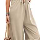 CHARTOU Women's Bib Overalls Sleeveless Loose Wide Leg Jumpsuits Rompers with Pockets (Light Khaki, X-Large)