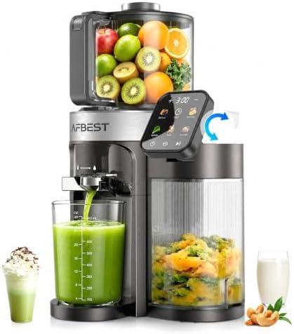 AFBEST Latest Cold Press Juicer Machine,6.5" Wide Chute,Easy to Clean | 100oz Self-Feeding Hopper,3-in-1 Smart Touchscreen Masticating Juicer for Whole Fruits,Sorbet and Nut Milk,High Yield