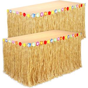 2 Pack Table Skirt Luau Party Decorations, Flower 53.2" X 29.5" Grass Table Skirts for Luau Party Summer Tropical Hawaiian Party Decorations (A-2 Pack)