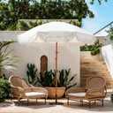 Jihfmo 7.3ft Boho Beach Umbrella with Integrated Sand Anchor & Reinforced 8mm Ribs Heavy Duty Windproof Fringe Patio Umbrella, UPF 50+ Sun Shade with Tilt Mechanism & Carry Bag for Outdoor, Garden, Seaside (Cream/White)