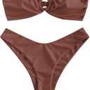 ZAFUL Women's Bandeau Bikini O Ring Strapless Tie Back High Cut Two Piece Swimsuit Bathing Suits, M, Brown