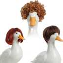 Lusofie 3 Pcs Porch Goose Wigs for 17 Inch and 23 Inch Statue - Cute Porch Goose Outfits for Outdoor Garden - Braid Bows Wavy Plastic Gooses Decor for Lawn and Garden
